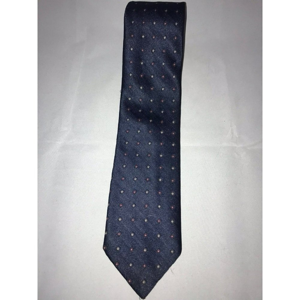 VTG Envoy Navy Blue Red Tan Polka Dots Pattern Men's Classic Neck Tie